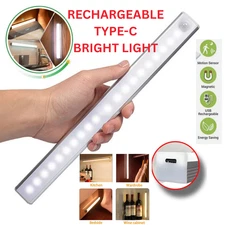 LED Motion Sensor Under Cabinet Closet Light USB Rechargeable Kitchen Lamp Strip