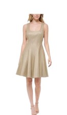 Tommy Hilfiger Gold Metallic Fit & Flare Mini Dress $149 Women’s 4 Petite