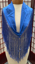Flamenco Shawl Mantoncillo Pico Fleco, Color Royal Blue with Fancy Fringe