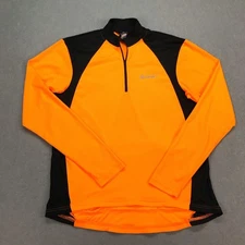Canari Cycling Jersey Mens Medium Safety Orange Long Sleeve 1/4 Zip Back Pockets
