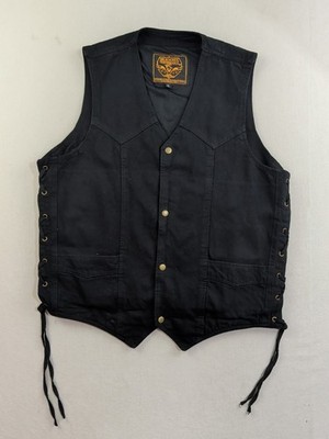 Milwaukee Performance Western Denim Biker Vest Mens XL Black Button Snap