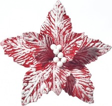 6 Pcs Large Christmas Poinsettia Picks Tree Glitter 10.6"/6pcs, Red and White