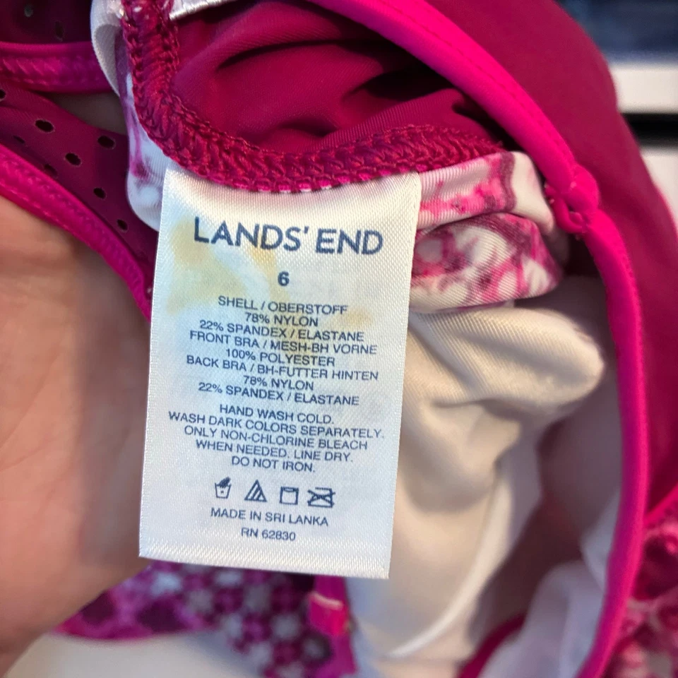 Traje de baño Tankini Lands End Top para mujer 6 rosa estampado geométrico espalda deportiva surf piscina Foto 3 de 4