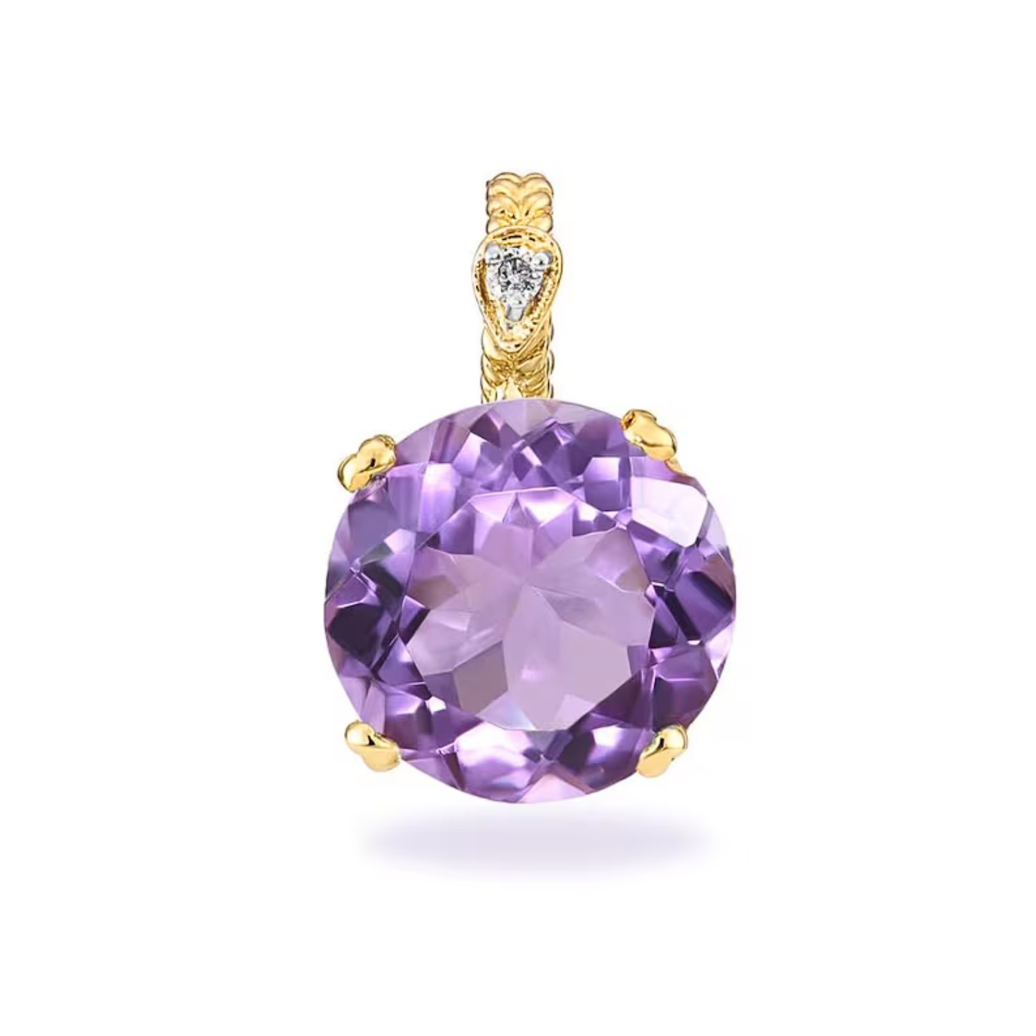 14K Solid Yellow Gold 5 Ctw Natural Amethyst Gemstone Pendant Necklace 18 in