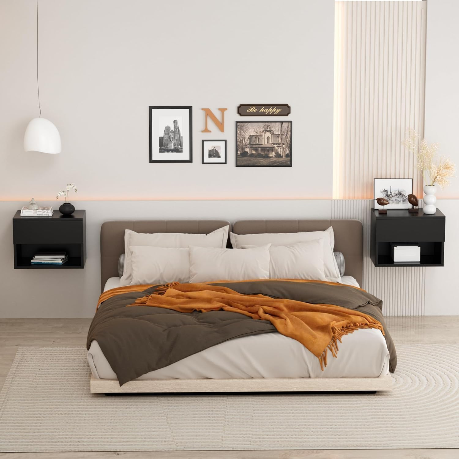 Modern Floating Nightstand Set of 2 - Wall Mounted Bedside Table with Drawer