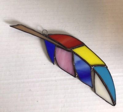 Stained Glass Beautiful Multicolor Feather Handcrafted By Seller  Great Gift!