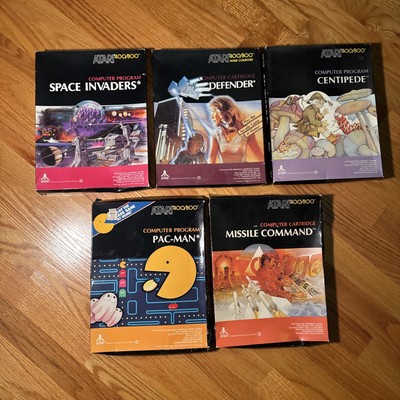  Atari 400 800 Game in Box lot of 5.  Pac-Man, Defender, Centipede, Space invade
