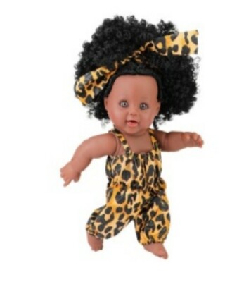 Doll/Afropuppe 30CM dark black skin Curly Hair Leopard jumpsuit  