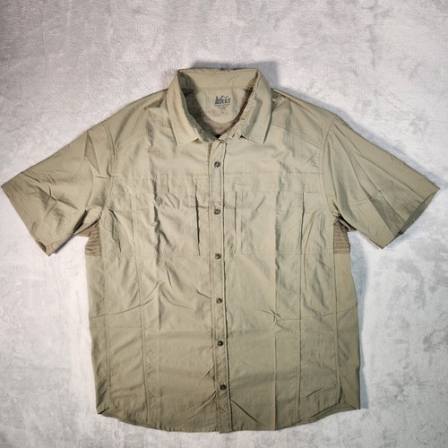 REI Hemd Herren Large grün Nylon belüftet Outdoor Camp Wandern Fisch Reisen Gorpcore