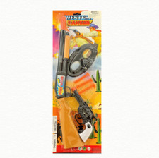 2 PACK WESTERN RIFLE SETS WITH CLICK REVOLVER, MASK AND ARROWS TY213 toy new