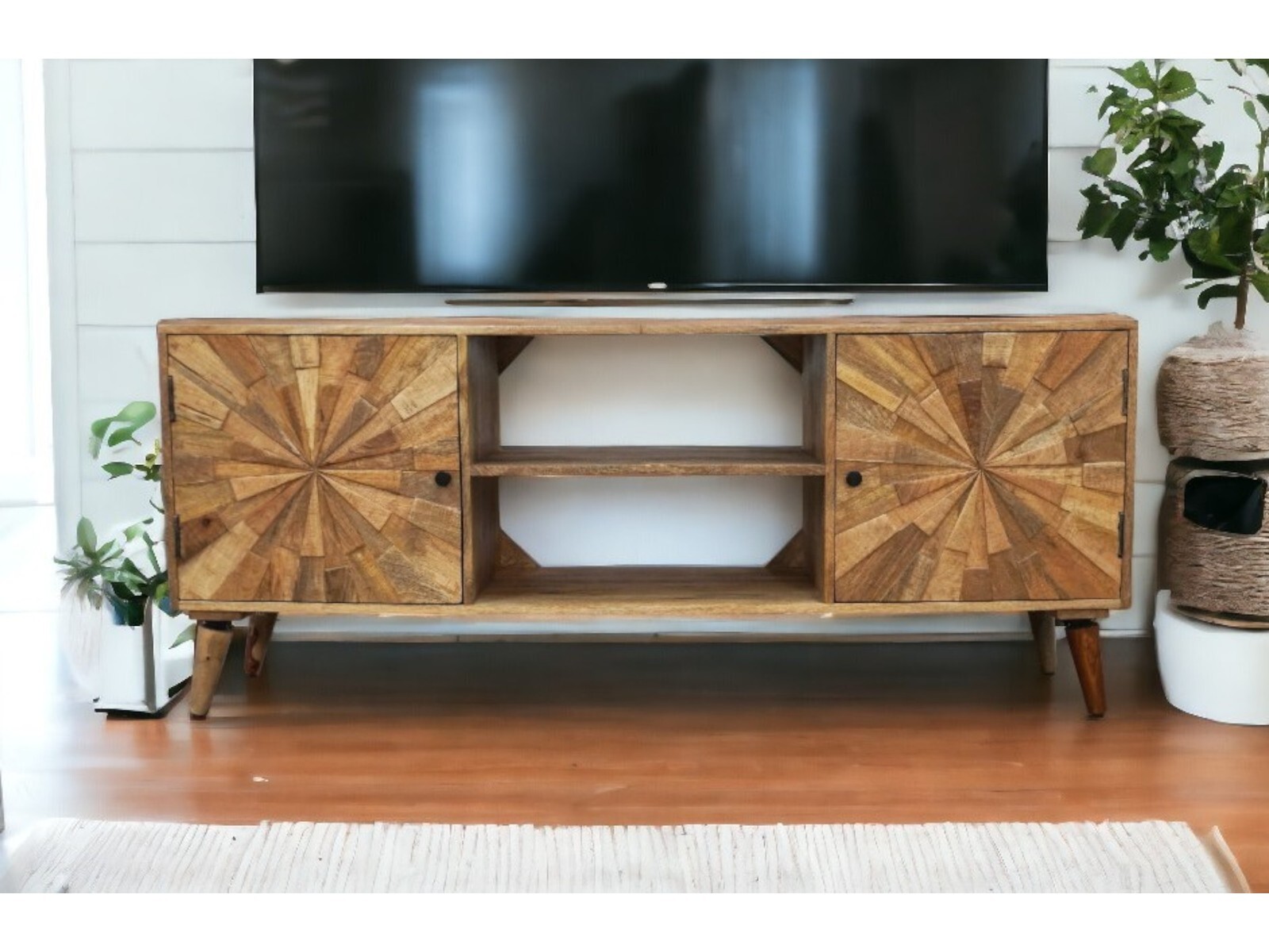 Solid Wood TV stand/entertainment unit Unique Sunburst Desig
