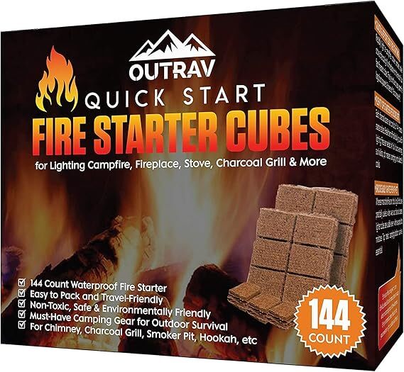 Outrav Fire Starter Cubes, 144ct Charcoal Firestarter Squares for Lighting