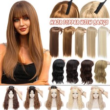 Hair Topper Toupee Clip in Hairpiece Top Hairpiece with Bangs as Human Silk Base