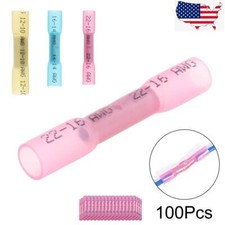 100pcs Heat Shrink Crimp Butt Terminals Waterproof Electrical Wire Connectors US