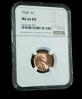 1958 1C Lincoln Wheat Cent NGC MS 66 RD #1643