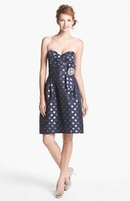 Eliza J Embellished Strapless Metallic Satin Dress Sz 2 Navy