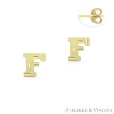 Initial Letter "F" Petite Baby Stud 14k Yellow Gold Stamping Push-Back Earrings