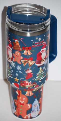 Merry Christmas Santa & Friends Blue 40oz. Hot/Cold Christmas Tumbler w/Straw - Picture 5 of 6