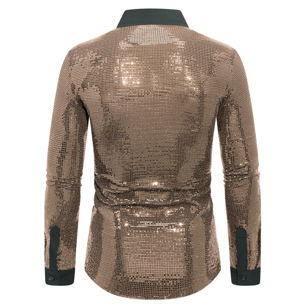 Camicia Uomo Paillettes Lucide Anni '70 – Maniche Lunghe – Costume Festa Discoteca