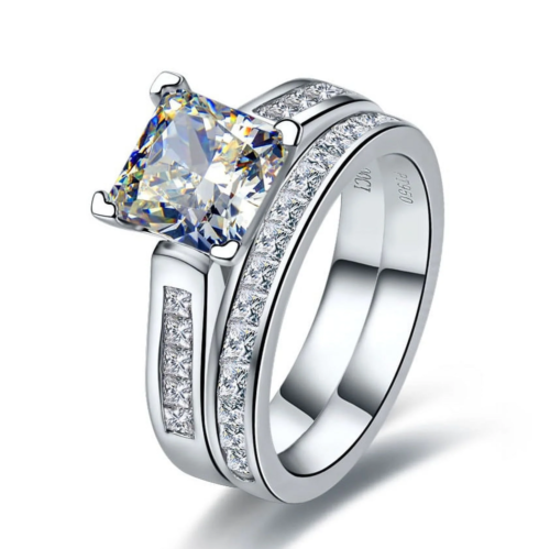 2 Carat Princess Cut Moissanite Wedding Set - Bridal Set - Engagement Ring - Cha