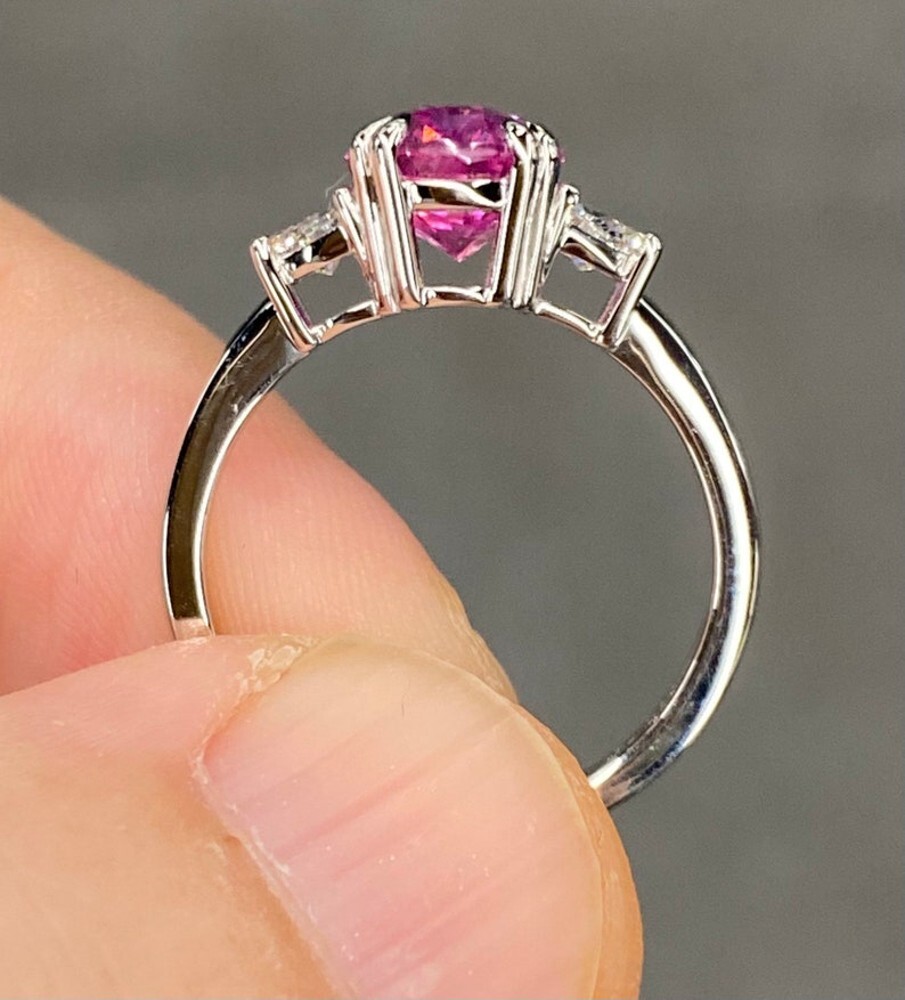 0.80 Carat Real Diamond Engagement Ring 14K Yellow Gold Pink Sapphire
