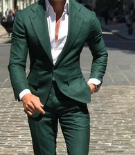 Men Green 2 Piece Suits Office Work Casual Wedding Dinner Suits (Coat + Pants)