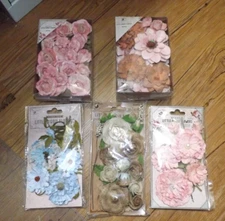 5 NEW packs sparkle Little Birdie flowers scrapbooking crafts PINK BLUE NATURAL