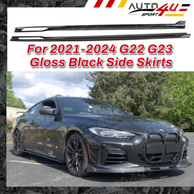 Fits 2021-2024 BMW 4 Series G22 G23 430i M440i Gloss Black LIT Side Body Skirts