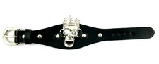 Unisex black skull with crown in crystals wrist strap,bikers,goth ka 