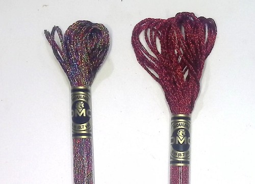 VINTAGE DMC JEWEL EFFECTS FLOSS LOT OF 2 EMBROIDERY SKEINS MULTICOLOR, RED - Picture 2 of 6