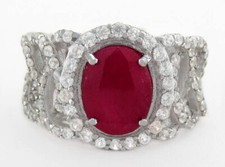 GENUINE 1.65 Cts RUBY  WHITE SAPPHIRES RING .925 STERLING SILVER - New With Tag
