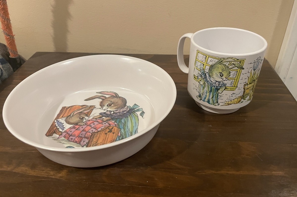 Set Vintage 70s Peter Rabbit ONEIDA Child Bowl Cup Melamine Melmac
