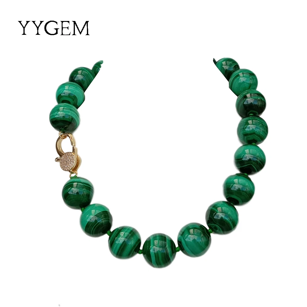 Natural AAA Grade 20mm Green Malachite Round Smooth Gemstone Necklace 46Cm - product detail image 1