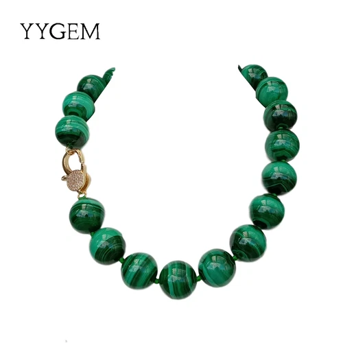 Natural AAA Grade 20mm Green Malachite Round Smooth Gemstone Necklace 46Cm - product listing photo