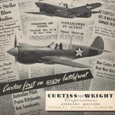 WWII CURTISS-WRIGHT  P-40 TOMAHAWKS 1942 PRINT AD BUFFALO NY AIRPLANE HEADLINES