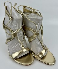 NEW Nine West Mindi 3 Strappy Stilettos Heels Ankle Tie Sz 6.5M Gold Women’s