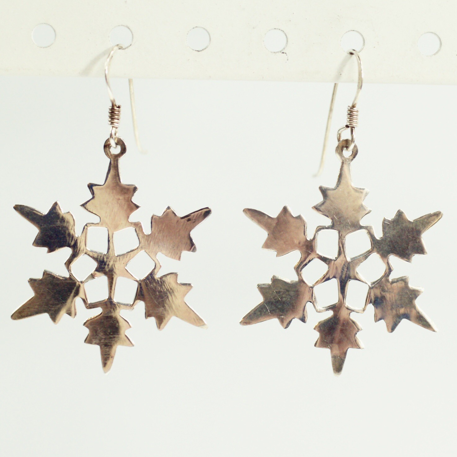 sterling silver hook drop dangle flat snowflake w… - image 1