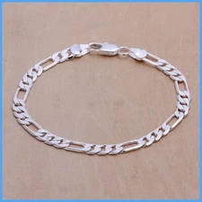 Real Solid 925 Sterling Silver Flat Curb Cuban Link Bracelet  ITALY  6MM gift