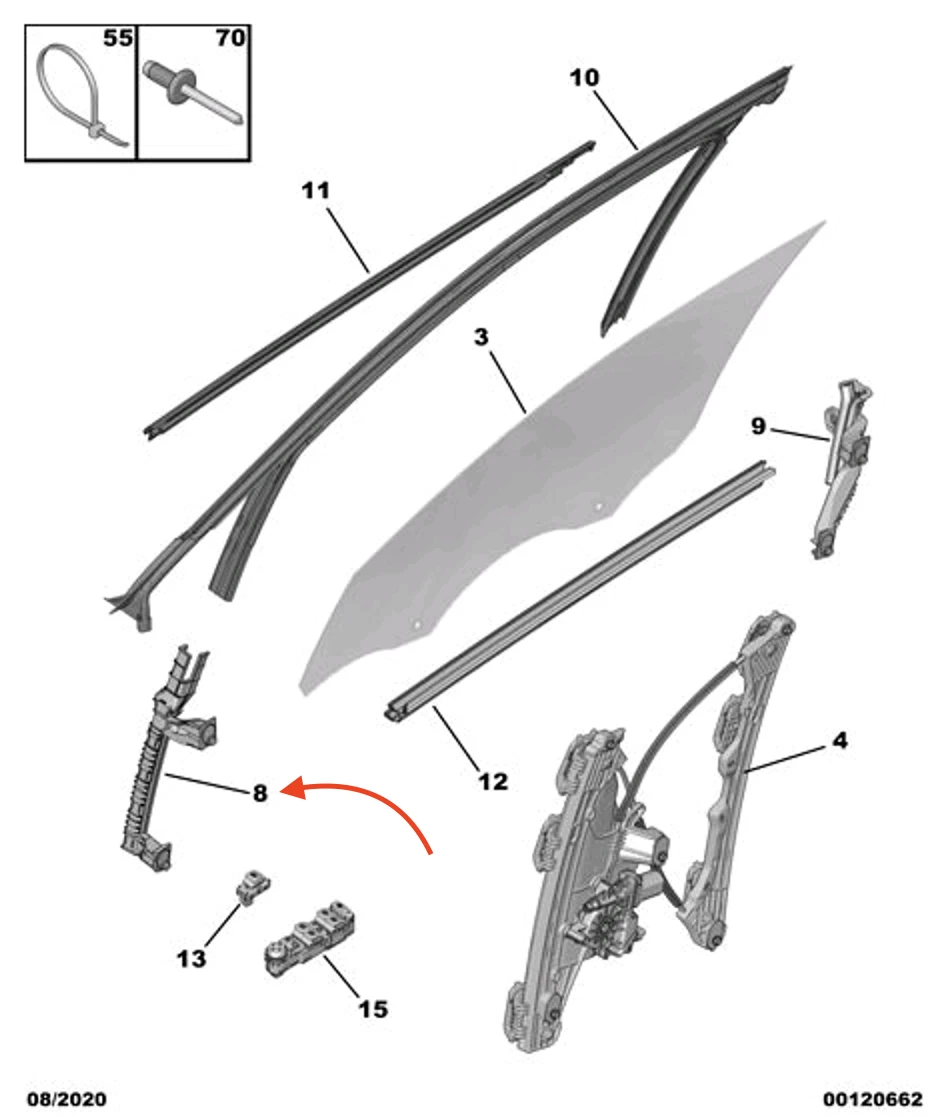 PEUGEOT 2008 Front Left Door Groove Guide 9825359080 New Genuine  