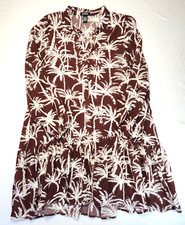 Express Palm tree print light shirt dress ruffled hem long sleeve New Large