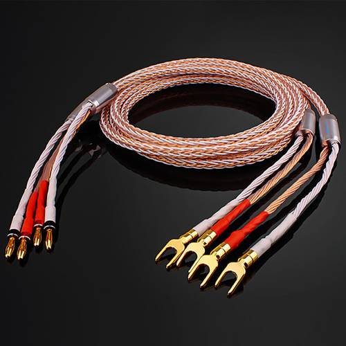 Pair 8N OCC 8TC Hifi Speaker Cable For Amplifier Cord With YSpade