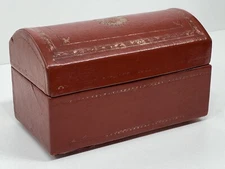Beautiful vintage red leather dome top  DESK TIDY box stationary treasure trunk