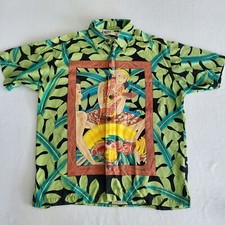 VINTAGE Hawaiian Shirt Mens L Hula Girls Aloha Colorful Beach Koko Unique Artsy