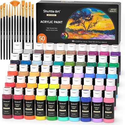 Shuttle Art Acrylic Paint, 50 Colors Acrylic Paint Set, 2oz/60ml Bottles, Rich P