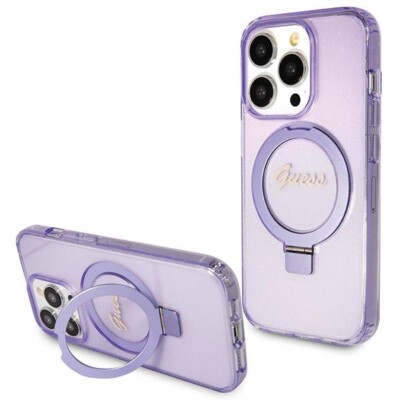 Guess iPhone 14 Pro MagSafe Ring Stand Hülle Case Cover Glitter purple