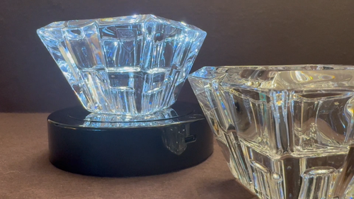Signed W/Stickers Orrefors Sweden Heavy Crystal Square Tappered Candle Holders - Video 1 of 1