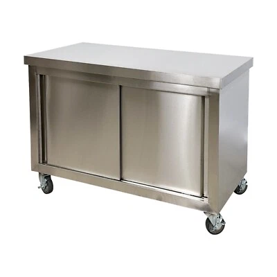ELITE KITCHEN SUPPLY 48" Sliding Door Work Table Cabinet Stainless Steel