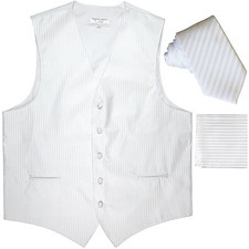 New Men's Formal Vest Tuxedo Waistcoat 2.5" necktie set striped wedding white