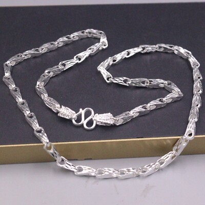 Pure 999 Fine Silver Chain Men Dragon Head Geometry Beads