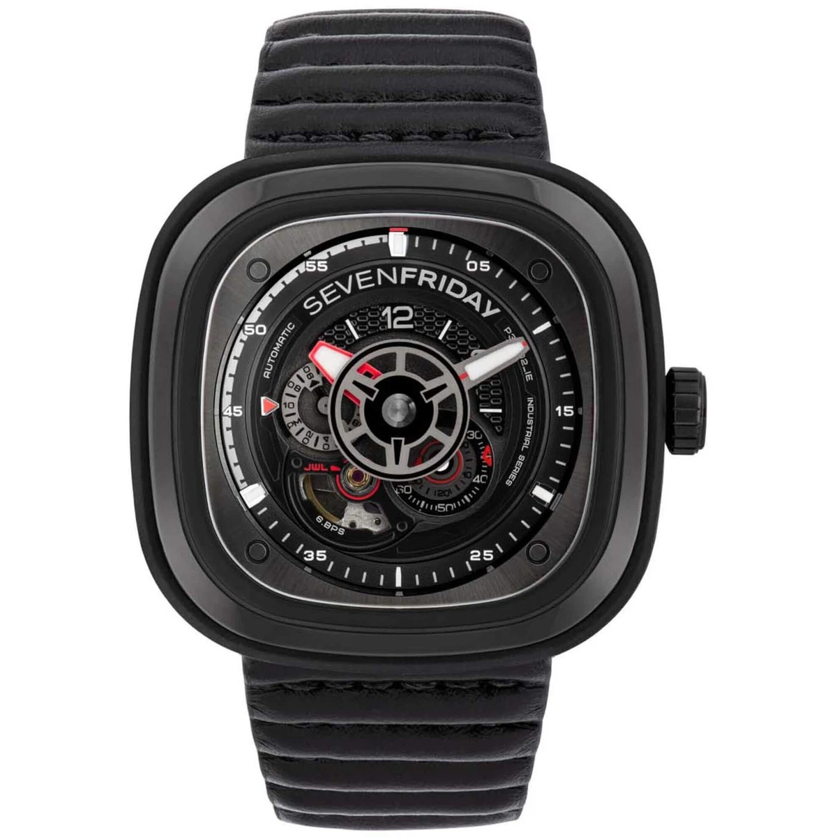 SevenFriday Men s Watch P Series Racer III Automatic Black Dial Strap P3C 06